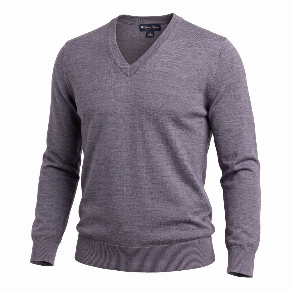Brooks Brothers V-Neck Sweater Mens Large Gray Extra Fine Merino Wool Classic